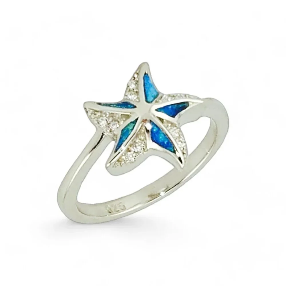 Sterling Silver 925 Star Lab Opal CZ Ring - Picture 1 of 4